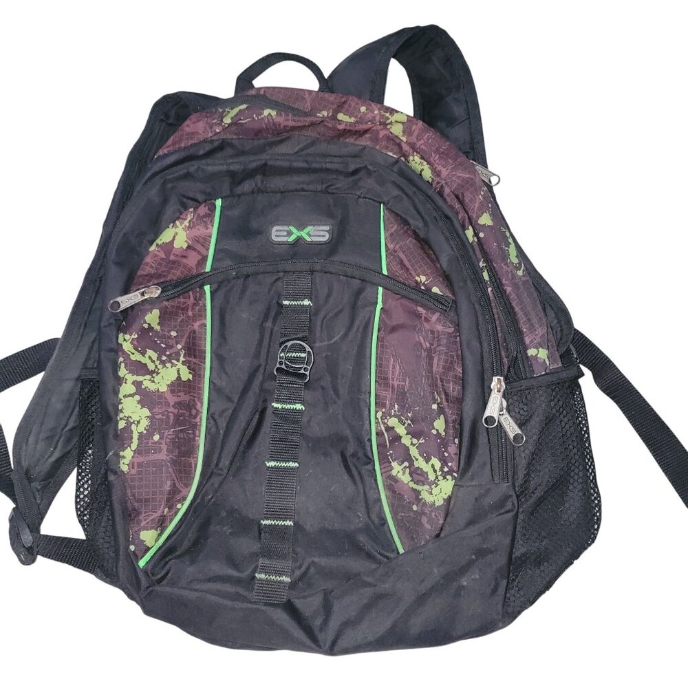 EXS Black & Green Splatter Backpack With‎ Multiple Compartments
